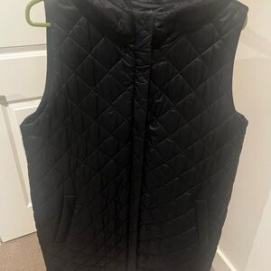 Eileen Fisher Black Long Hooded Quilted Vest